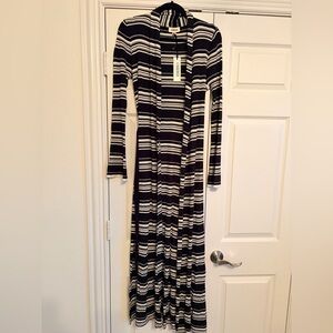 L'AGENCE Black and White Striped Long Sleeve Dress